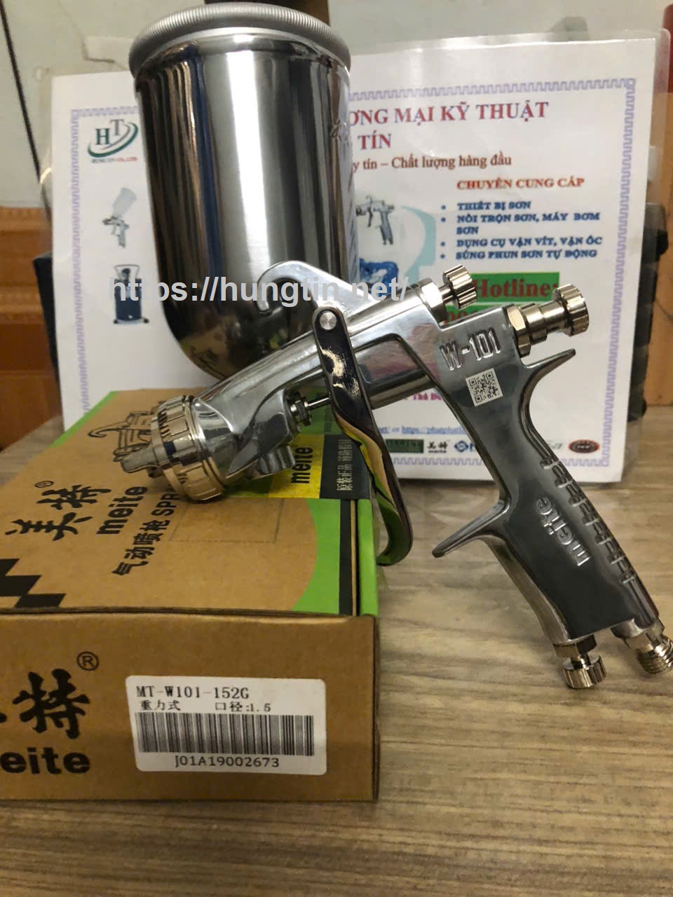 Súng phun sơn Meite MT-W101-152G béc 1.5mm bình trên 400ml